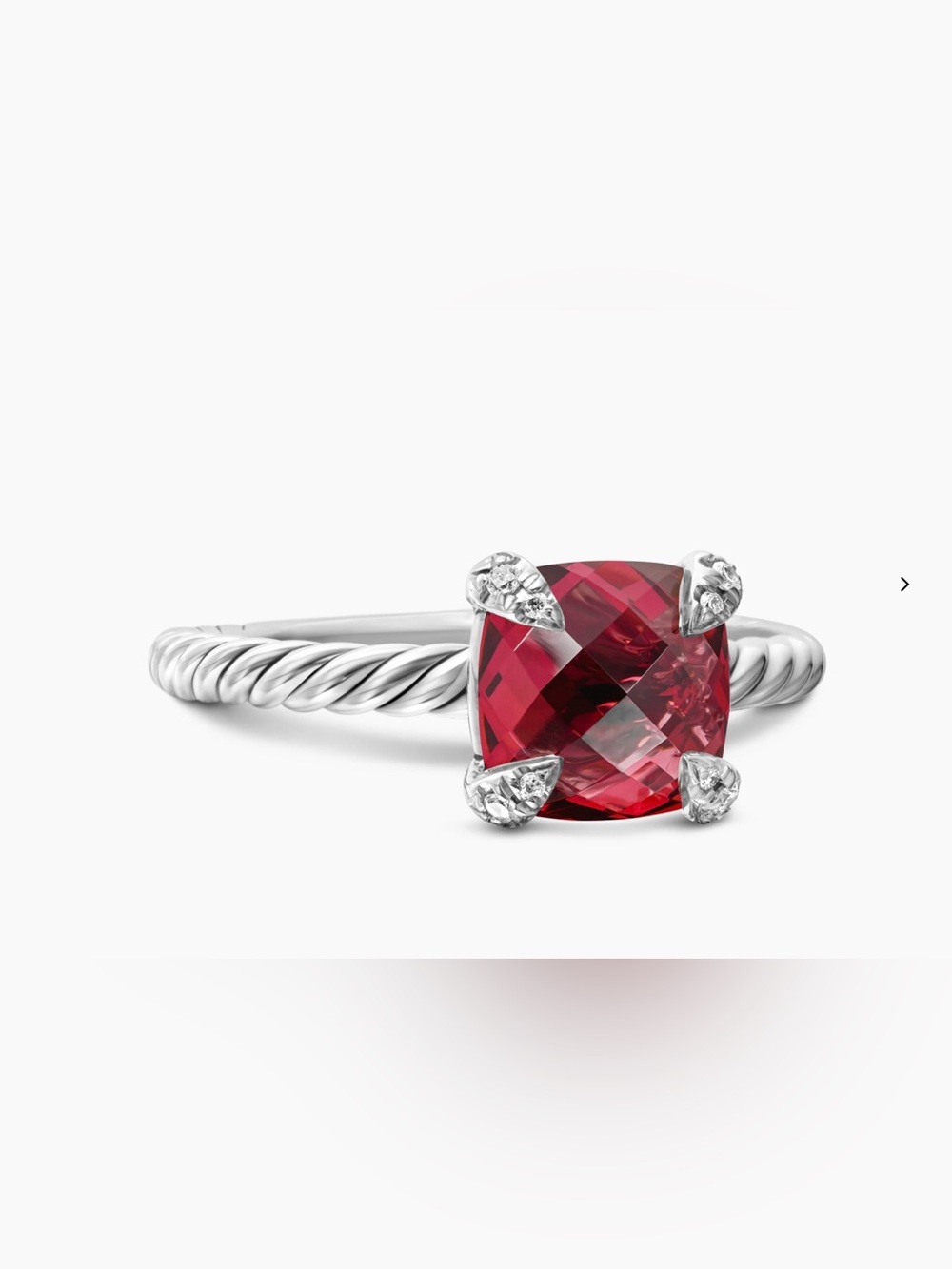 David Yurman Silver Cable Ring with Deep Red Cushion Gem